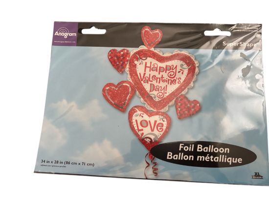 Picture of large VALENTINES DAY HELIUM FOIL BALLOON - RED LOVE HEARTS Supershape 34 x 28 inches