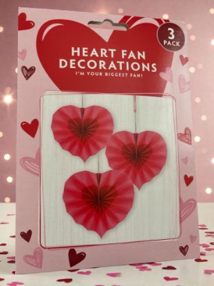 Picture of 3 x RED valentines day  Love Heart Fan decorations Valentines Days Decoration NEW paper heart fans