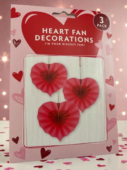Picture of 3 x RED valentines day  Love Heart Fan decorations Valentines Days Decoration NEW paper heart fans