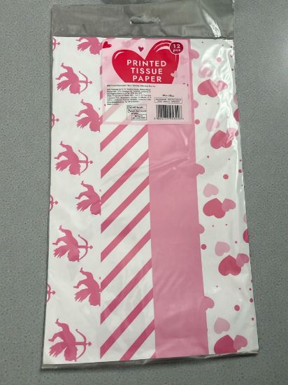 Picture of 12 sheets valentines day tissue paper cupid arrow pink and white designs New