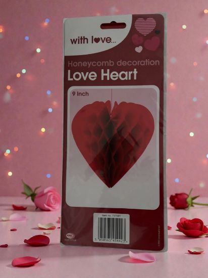 Picture of Red Honeycomb Love Heart Hanging Decoration Valentines day decoration hanging heart