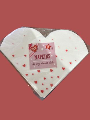 Picture of 20 x heart Shaped Napkins Valentines Day napkins white with red hearts New