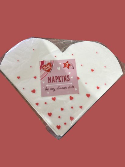 Picture of 20 x heart Shaped Napkins Valentines Day napkins white with red hearts New
