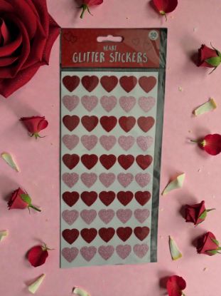 Picture of 50 x Valentine's Day Glitter Heart Stickers Self Adhesive Red heart stickers
