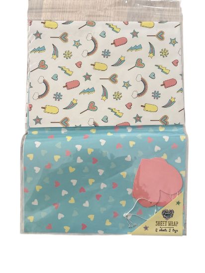 Picture of 2 x valentines day gift wrap blue white hearts pink tags galentines day gift wrap