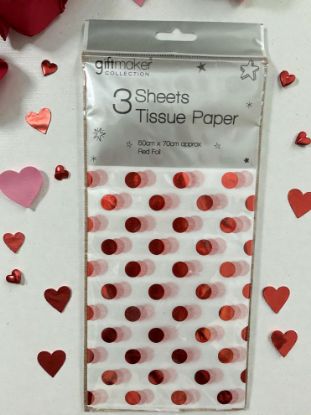 Picture of 3 x sheets red foil polka dot tissue paper valentines day tissue paper sheets Foiled Red New