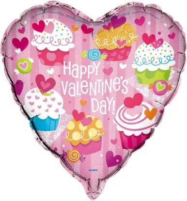 Picture of Pink Heart Happy Valentines Day Foil Balloon cupcake design New