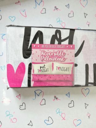 Picture of PINK reversible pillow case tonight not tonight pink heart valentines day gift