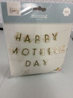 Picture of 3 metres Happy mothers day bunting banner New Gold lettering pink ribbon