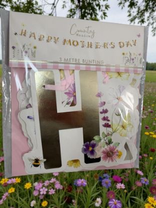 Picture of gold Happy Mothers Day Bunting Garland On Ribbon 3 M  bumblebee & flowers gold letters 3 metres New