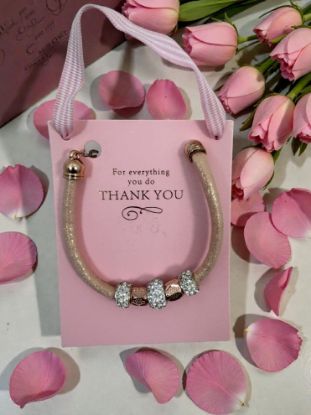 Picture of Thank you mothers day bracelet on pink white stripy ribbon
