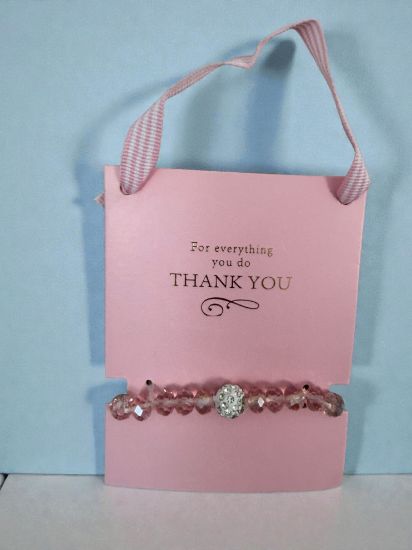 Picture of thank you mothers day bracelet on pink white stripy ribbon
