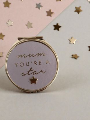 Picture of Mum You're a Star Compact mirror mothers day gift New pink with gold lettering