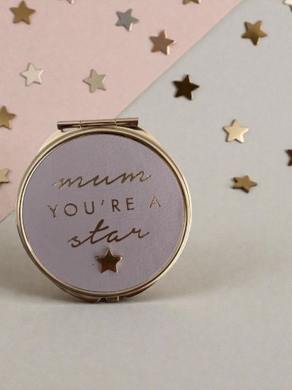 Picture of Mum You're a Star Compact mirror mothers day gift New pink with gold lettering