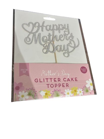 Picture of silver glitter Mother's Day Cake Topper -Happy mothers day New 21.5 cm