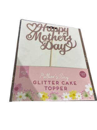 Picture of pink glitter Mother's Day Cake Topper -Happy mothers day New 21.5 cm - copy