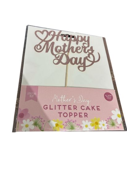 Picture of pink glitter Mother's Day Cake Topper -Happy mothers day New 21.5 cm - copy