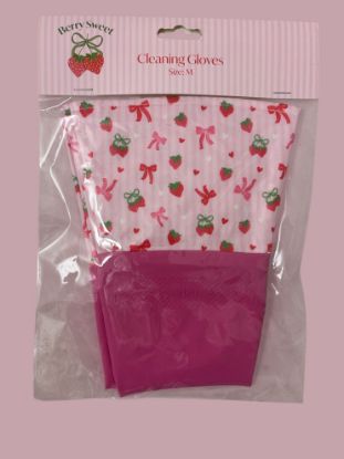Picture of strawberry berry sweet Floral Cleaning gloves Washing up gloves Spring cleaning gloves  pink M