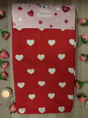 Picture of Valentines Day Red Heart Table Runner 180 x 30 cm NEW white hearts design