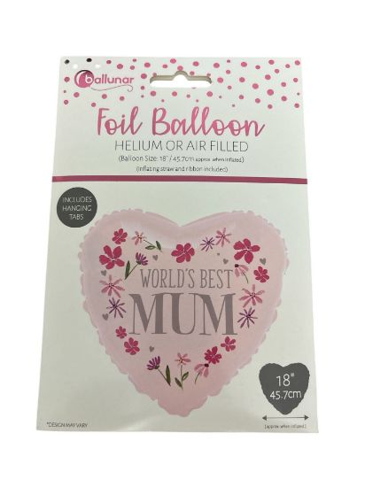 Picture of 18"  MOTHERS DAY HEART FOIL BALLOON Worlds Best Mum Pink Heart NEW