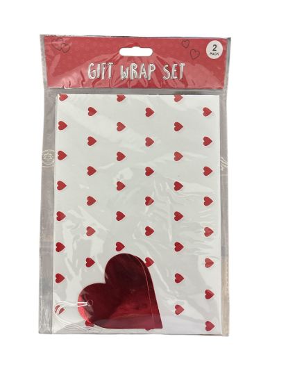 Picture of White with red Hearts Valentine's Gift Wrapping Paper 2 Sheets with 2 tags
