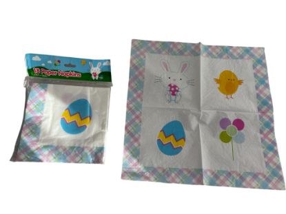 Picture of 18 x easter napkins easter bunny egg chick flowrer design blue pink cross border
