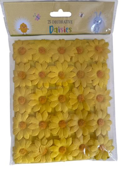 Picture of 25 x yellow  decorative daisies with yellow middles daisy easter craft easter daisies