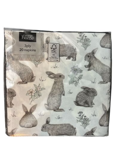 Picture of 20 x easter bunny napkins white with grey bunnies bunny napkins