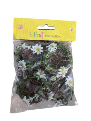 Picture of Easter Egg Nest Decorations with white daisies 4pk Easter Bonnet nests