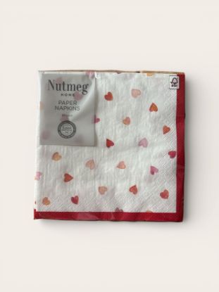Picture of 20 x nutmeg valentines day napkins white wuith pink and red heart pattern  red border