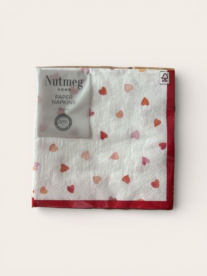 Picture of 20 x nutmeg valentines day napkins white wuith pink and red heart pattern  red border