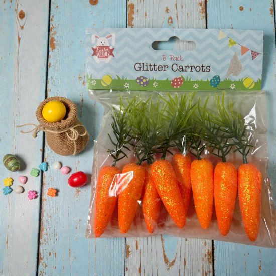 Picture of 8 x Easter glitter carrots easter bonnet decorations easter carrots
