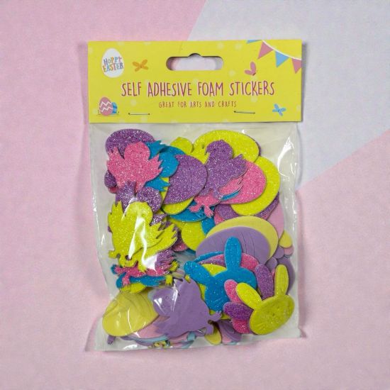 Picture of approx 80 x  Easter Foam Stickers assorted easter egg bunny chicks glitter amd matt new