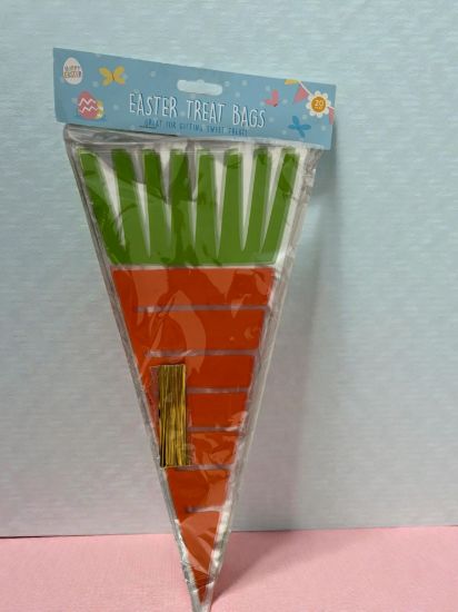 Picture of 20 x Easter Treat Bags Carrot Cones Party Bag Favour Sweets with gold twist ties carrot bags