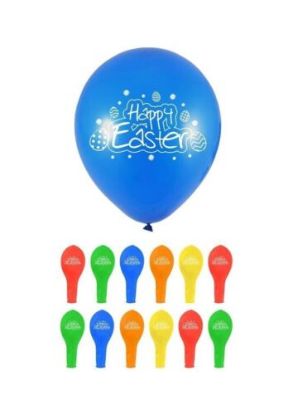 Picture of 12  x  Happy Easter Balloons with Print 23 cm New