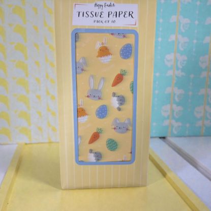 Picture of 10 Sheets Easter TISSUE PAPER Bunny, carrot, egg lamb design  YELLOW boxed