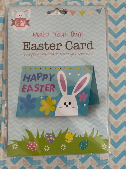 Picture of make your own foam easter card blue card white bunny HAPPY EASTER  bunny design