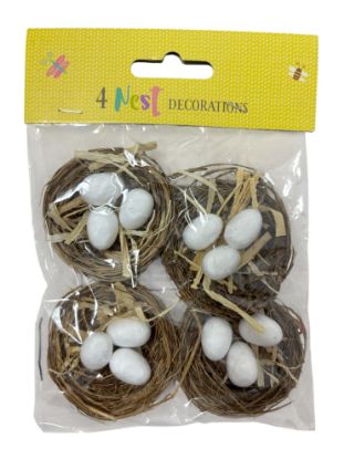 Picture of Easter Egg Nest Decorations with white eggs 4pk Easter Bonnet nests