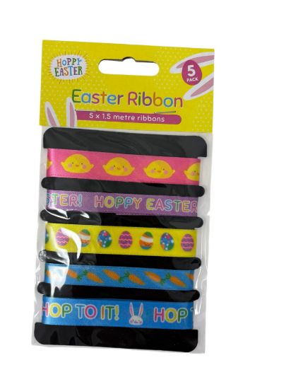 Picture of 5 Easter Patterned Ribbon Colourful Satin Ribbon 4 Easter designs New