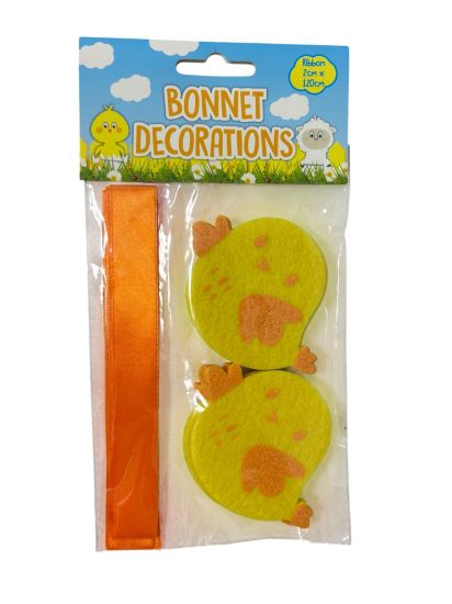 Picture of 10 x Easter Bonnet decorations with ribbon Chicks design New