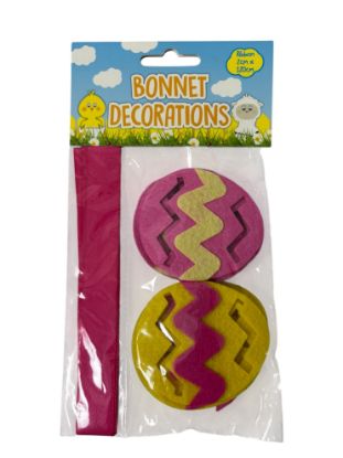 Picture of 10 x Easter Bonnet decorations with pink ribbon Easter Egg design New -