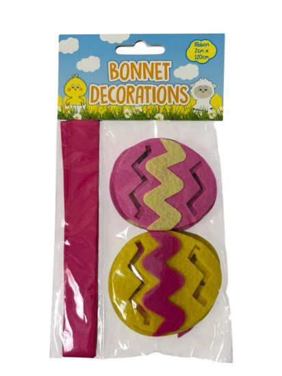 Picture of 10 x Easter Bonnet decorations with pink ribbon Easter Egg design New -