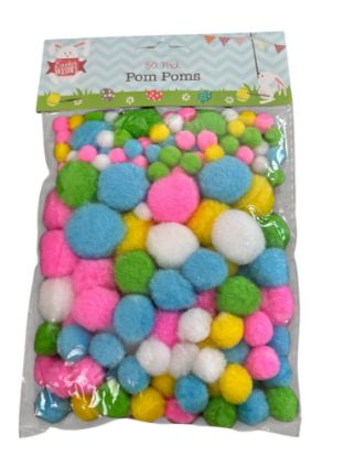 Picture of 150 x easter pom poms pom-poms assorted colour blue green white yellow pink etc