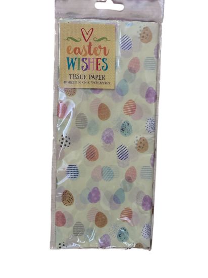 Picture of 10 sheets easter eggs tissue paper yellow with easter eggs easter tissue paper