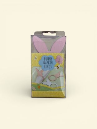 Picture of 6 x Easter Bunny Ear Napkin Rings  wooden napkin rings Pastel pink and white