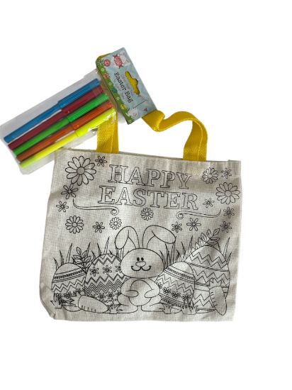 Picture of easter colour your own easter bag with colour pens 4 canvas bag happy easter