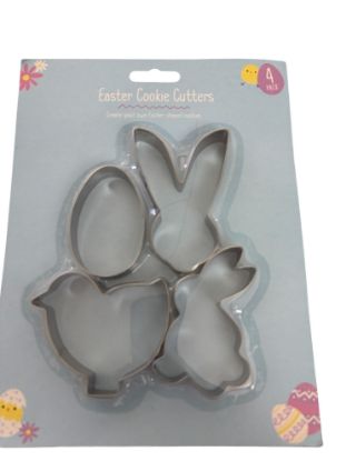 Picture of 4 x Easter Steel Cookie Cutters Set egg, bunny head, chick and bunny New