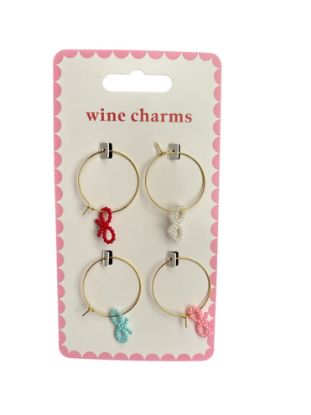 Picture of 4 x pretty bows wine glass charms gold in colour with assorted colour bows