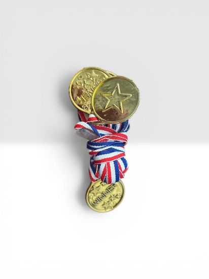 Picture of 6 x winners medals gold golour on ribbon New easter egg hunt medals etc