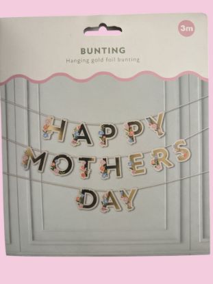 Picture of 3 metres Happy mothers day bunting banner New gold foil bunting with flowers